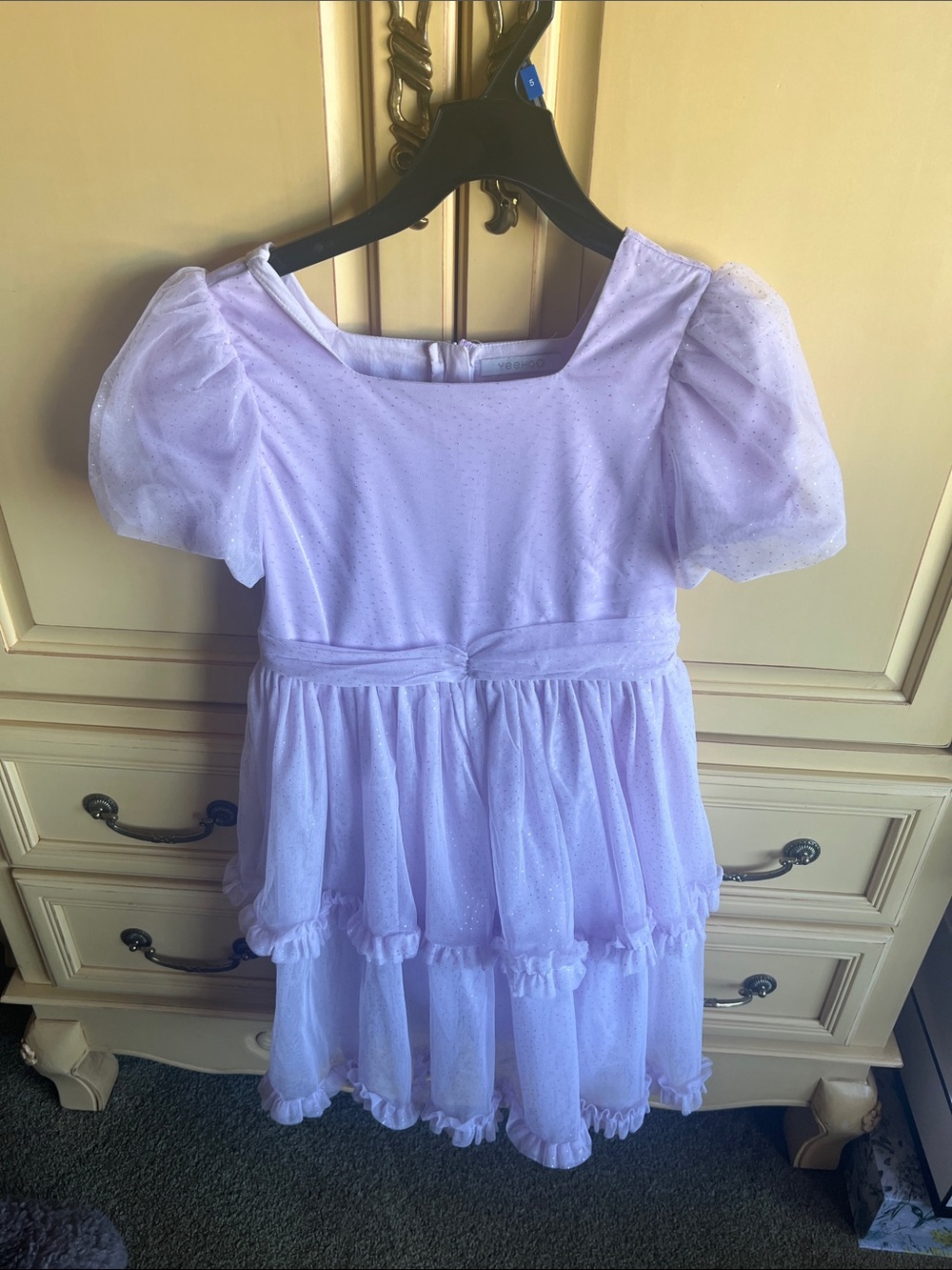 Lavender Sparkle Puff-Sleeve Girls Dress - Brand Unspecified